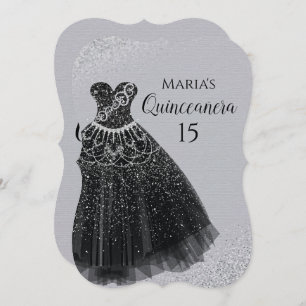 Sparkle Dress Black Silver Quinceañera-uitnodiging Kaart