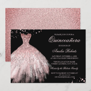 Sparkle Dress Roos Gold Quinceanera Invitation Kaart