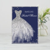 Sparkle Dress Silver Navy Bridal Shower Uitnodigin Kaart (Staand voorkant)