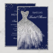 Sparkle Dress Silver Navy Bridal Shower Uitnodigin Kaart (Voorkant / Achterkant)