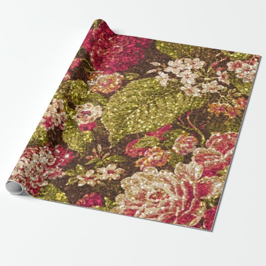 Sparkle Effect Floral Brocade Cadeaupapier (Uitgerold)