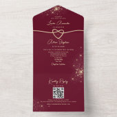Sparkle Elegant Bourgondië en gouden bruiloft All In One Uitnodiging (Binnen)