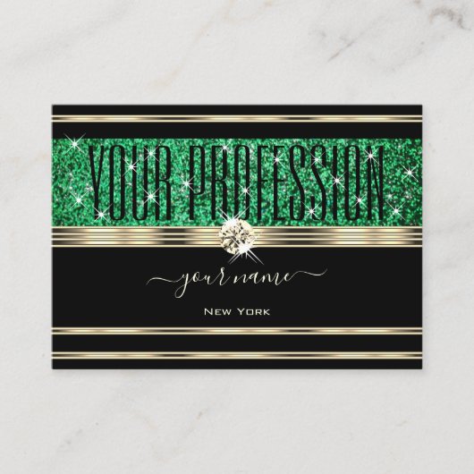 Sparkle Emerald Green Glitter Diamonds Goud Zwart Visitekaartje (Voorkant)