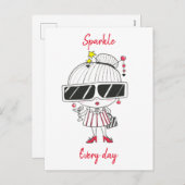 Sparkle Every Day // Cool Chick Drawing Feestdagenkaart (Voorkant / Achterkant)