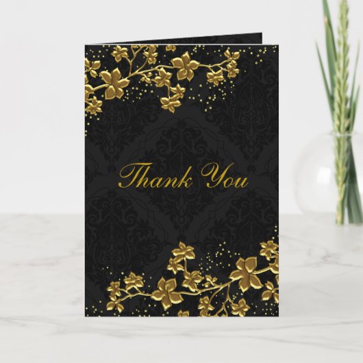 Sparkle Floral Gold & Black Bedankt Card (Voorkant)