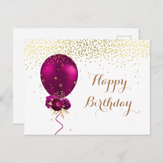 Sparkle Floral Happy Birthday-ballon Briefkaart (Voorkant / Achterkant)
