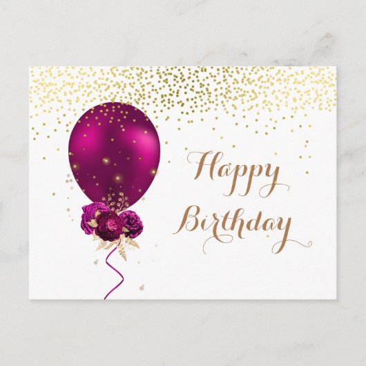 Sparkle Floral Happy Birthday-ballon Briefkaart (Voorkant)