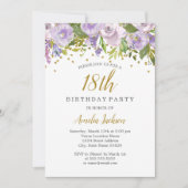 Sparkle Floral Paars 18th Birthday Invite Kaart (Voorkant)