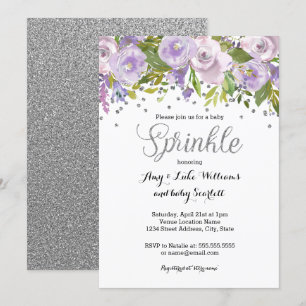Sparkle Floral Paarse Sprinkle Baby shower Kaart