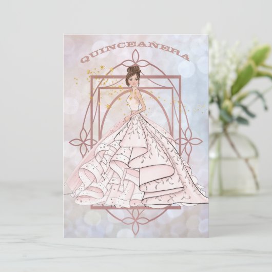 Sparkle Formele roze en Gouden Updo Kaart (Staand voorkant)