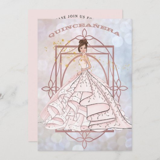 Sparkle Formele roze en Gouden Updo Kaart (Voorkant / Achterkant)