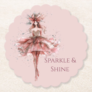 Sparkle Girl in Pink Rose Gold Dress Kartonnen Onderzetters