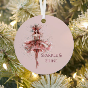 Sparkle Girl in Pink Rose Gold Dress Metalen Ornament