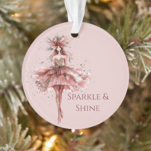 Sparkle Girl in Pink Rose Gold Dress Ornament