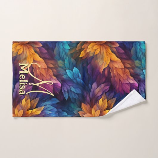 Sparkle Girly Navy Blue Paarse bladeren Bad Handdoek (Handdoek)