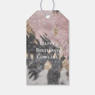Sparkle Girly Pink Black Gold Cowgirl Koeienhuid Cadeaulabel