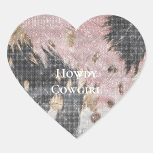 Sparkle Girly Pink Black Gold Cowgirl Koeienhuid Hart Sticker