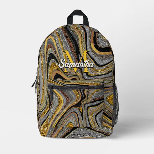 Sparkle Glam Glitter girale marmer grijs goud Bedrukte Rugzak (Voorkant)