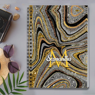 Sparkle Glam Glitter girale marmer grijs goud Notitieboek
