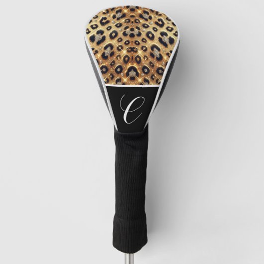 Sparkle Glam Goud Zwart Leopard Cheetah Print Golfheadcover (Voorkant)