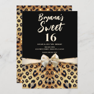 Sparkle Glam Goud Zwart Leopard Print Sweet 16 Kaart
