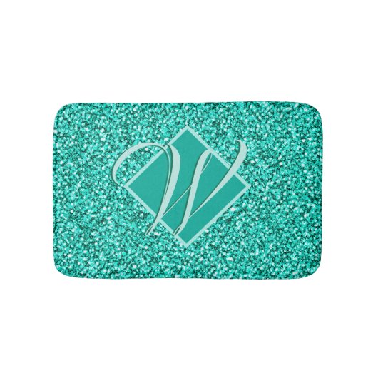 Sparkle Glam Turquoises Blue Glitter Monogrammed Badmat (Voorkant)