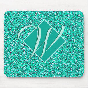 Sparkle Glam Turquoises Blue Glitter Monogrammed Muismat