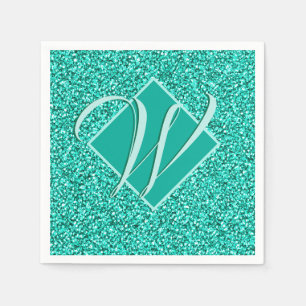 Sparkle Glam Turquoises Blue Glitter Monogrammed Servet