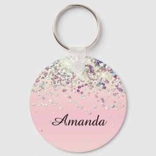 Sparkle Glitter Aangepaste naam Blush Vrijgezellen Sleutelhanger