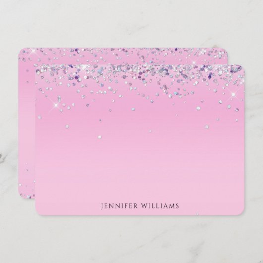 Sparkle Glitter Border Pink Custom Name Note Card Bedankkaart (Voorkant / Achterkant)