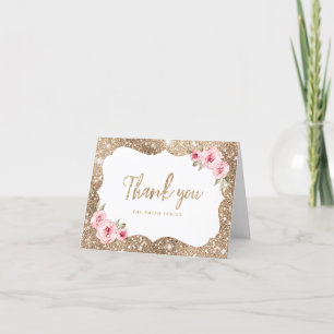 Sparkle glitter en roze florale dank u bedankkaart