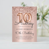 Sparkle Glitter Roos Gouden Ballon 10e verjaardag Kaart (Staand voorkant)