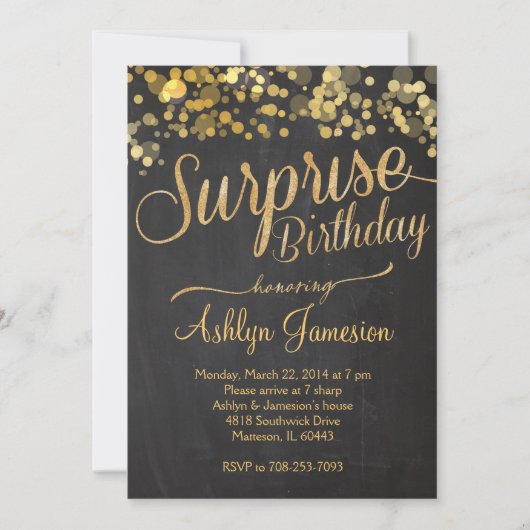 Sparkle Glitter Surprise Birthday Invitation Kaart (Voorkant)