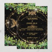 Sparkle Gold Botanic Celestial bruiloft uitnodigin Kaart (Voorkant / Achterkant)