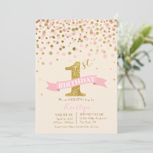 Sparkle Gold en Roze Sprinkles Modern Birthday Kaart (Staand voorkant)