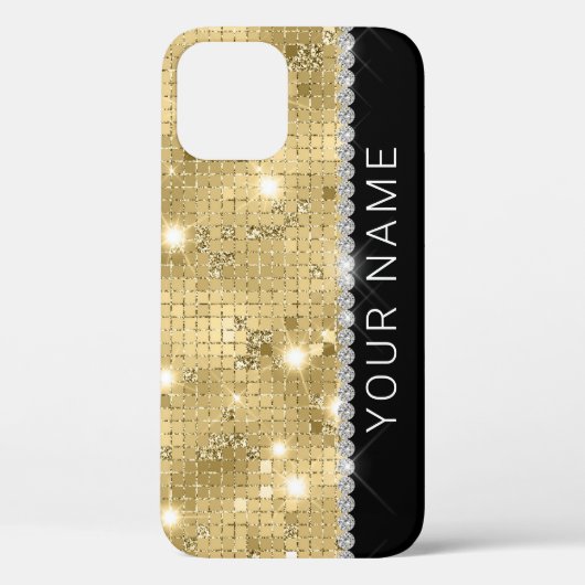 Sparkle Gold Glitter Aangepaste naam Case-Mate iPhone Case (Achterkant)