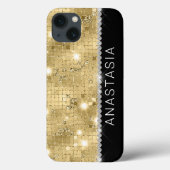 Sparkle Gold Glitter Aangepaste naam Case-Mate iPhone Case (Achterkant)