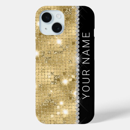Sparkle Gold Glitter Aangepaste naam Case-Mate iPhone Case (Achterkant)