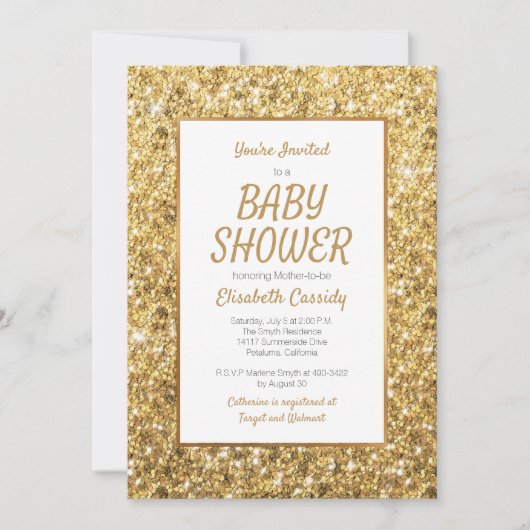 Sparkle Gold Glitter Baby shower Uitnodiging (Voorkant)