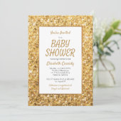 Sparkle Gold Glitter Baby shower Uitnodiging (Staand voorkant)