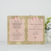 Sparkle Gold Glitter Blush Bloemen Trouwprogramma (Staand voorkant)