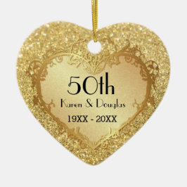 Sparkle Gold Heart 50th Wedding Jubileum Keramisch Ornament