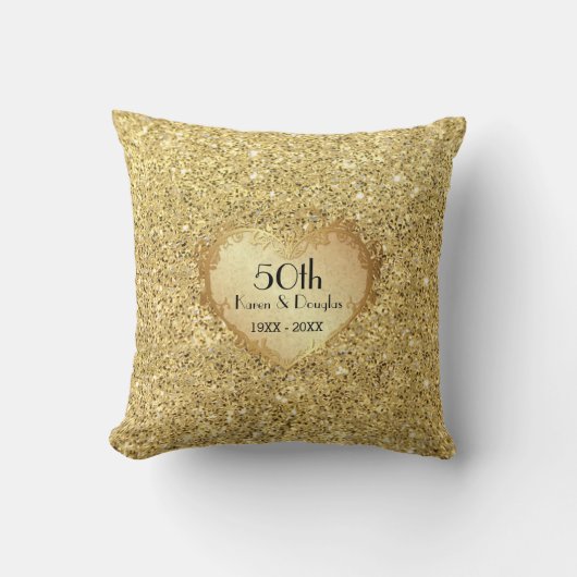 Sparkle Gold Heart 50th Wedding Jubileum Kussen (Voorkant)