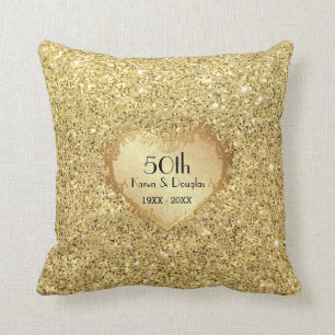 Sparkle Gold Heart 50th Wedding Jubileum Kussen