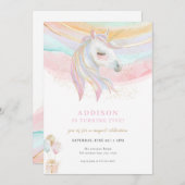 Sparkle Gold & Pastel Unicorn Invitation Anniversa (Devant / Derrière)