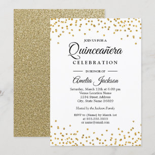 Sparkle Goud Confetti Quinceanera Uitnodiging