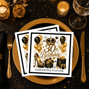 Sparkle Goud En Zwarte Luxe 30th Verjaardagsfeest Servet