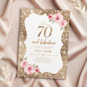 Sparkle gouden glitter en roze bloemen 70e verjaar kaart