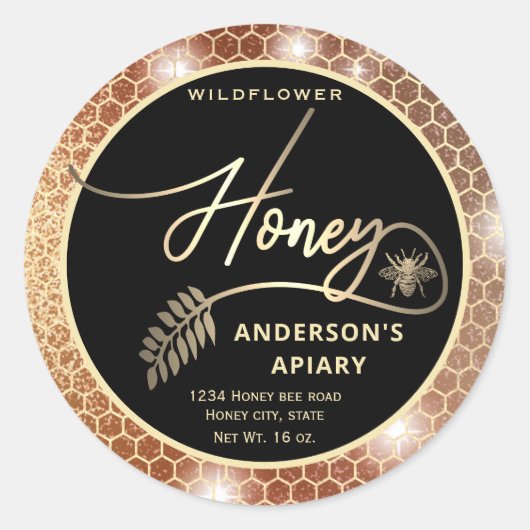 Sparkle gouden honingbij honing tak pot ronde sticker (Voorkant)