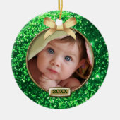 Sparkle Green/Gold Bow-foto Keramisch Ornament (Voorkant)